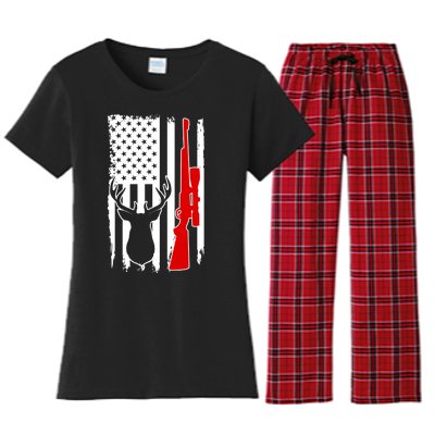 Deer Hunting Distressed USA American Flag Women's Flannel Pajama Set