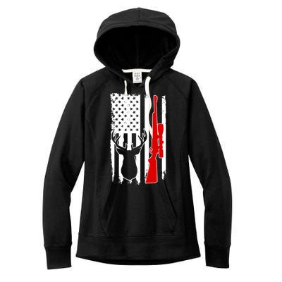 Deer Hunting Distressed USA American Flag Women's Fleece Hoodie