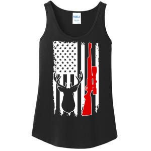 Deer Hunting Distressed USA American Flag Ladies Essential Tank