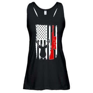 Deer Hunting Distressed USA American Flag Ladies Essential Flowy Tank