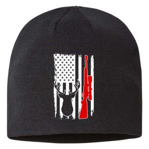 Deer Hunting Distressed USA American Flag Sustainable Beanie