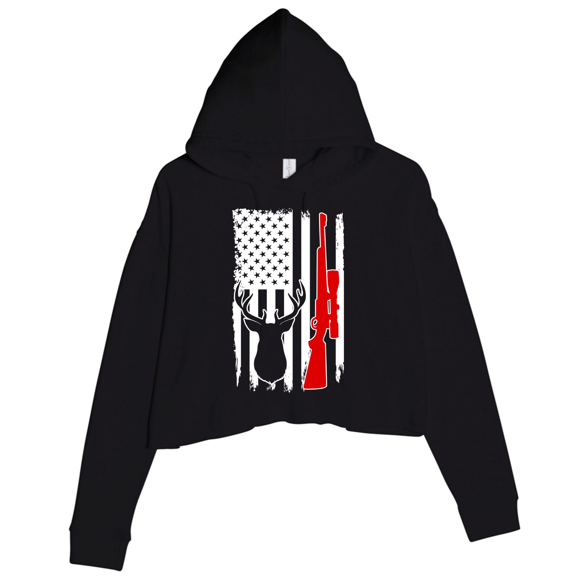 Deer Hunting Distressed USA American Flag Crop Fleece Hoodie