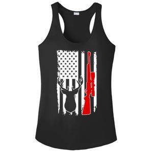 Deer Hunting Distressed USA American Flag Ladies PosiCharge Competitor Racerback Tank