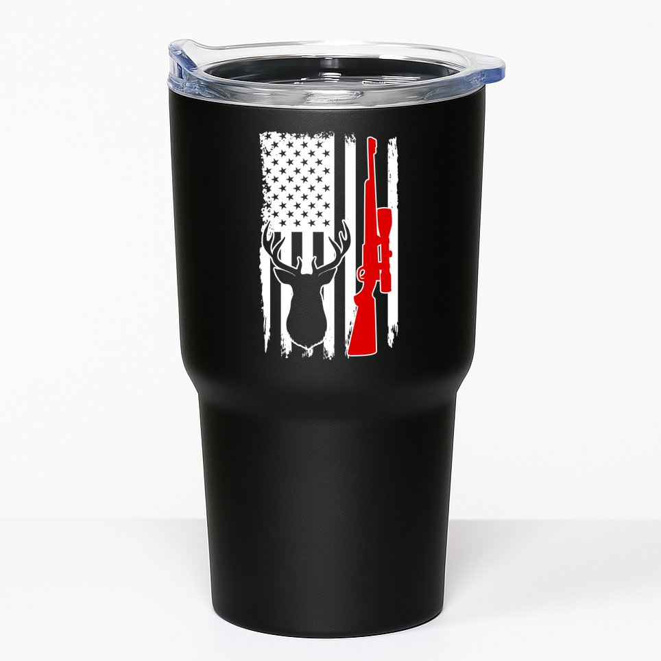 Deer Hunting Distressed USA American Flag Tumbler