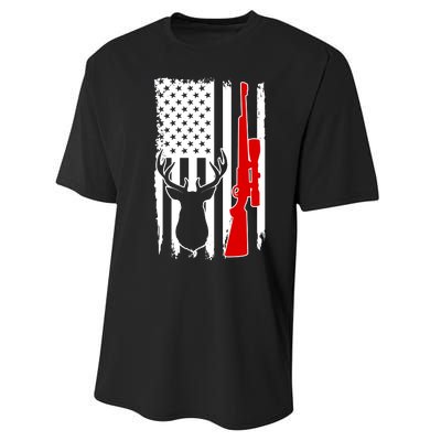 Deer Hunting Distressed USA American Flag Performance Sprint T-Shirt