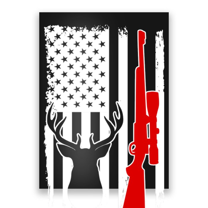 Deer Hunting Distressed USA American Flag Poster