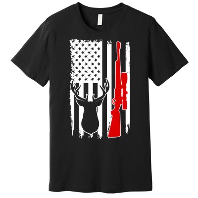 Deer Hunting Distressed USA American Flag Premium T-Shirt