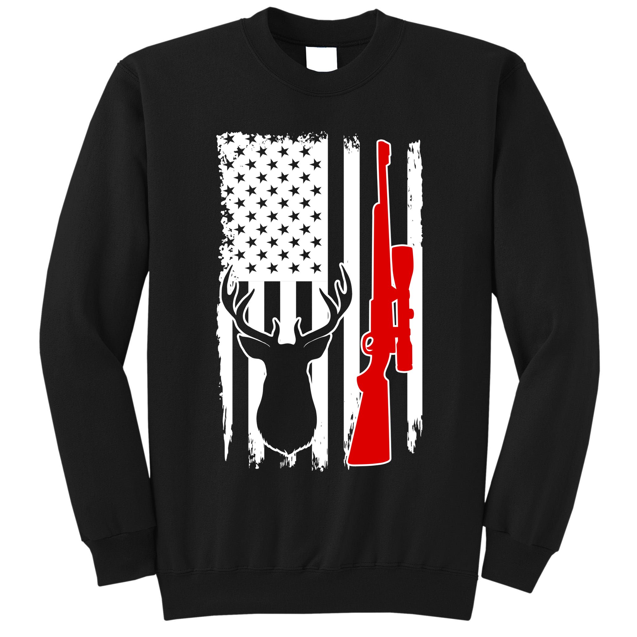 Deer Hunting Distressed USA American Flag Tall Sweatshirt