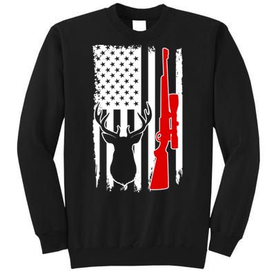 Deer Hunting Distressed USA American Flag Tall Sweatshirt