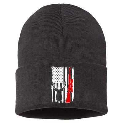 Deer Hunting Distressed USA American Flag Sustainable Knit Beanie