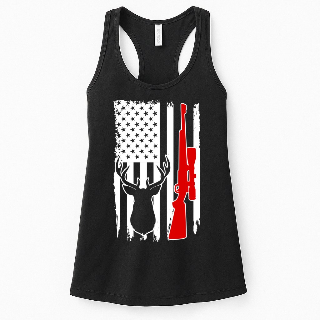 Deer Hunting Distressed USA American Flag Womens Tank Top