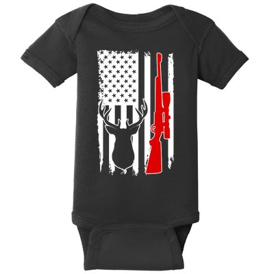 Deer Hunting Distressed USA American Flag Baby Bodysuit