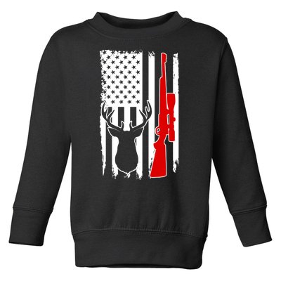 Deer Hunting Distressed USA American Flag Toddler Sweatshirt