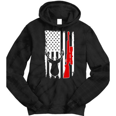 Deer Hunting Distressed USA American Flag Tie Dye Hoodie