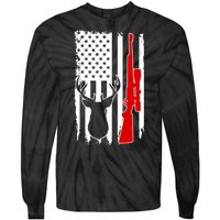 Deer Hunting Distressed USA American Flag Tie-Dye Long Sleeve Shirt