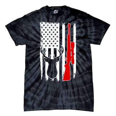 Deer Hunting Distressed USA American Flag Tie-Dye T-Shirt