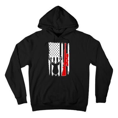 Deer Hunting Distressed USA American Flag Tall Hoodie