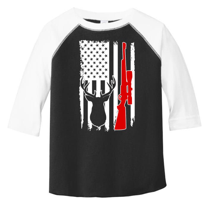 Deer Hunting Distressed USA American Flag Toddler Fine Jersey T-Shirt