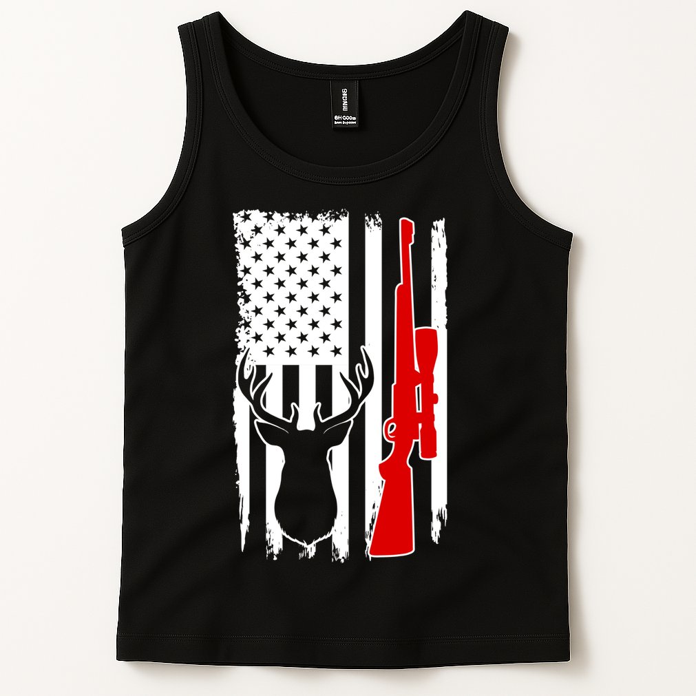 Deer Hunting Distressed USA American Flag Tank Top