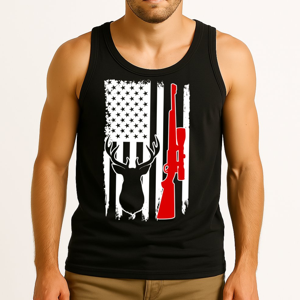 Deer Hunting Distressed USA American Flag Tank Top
