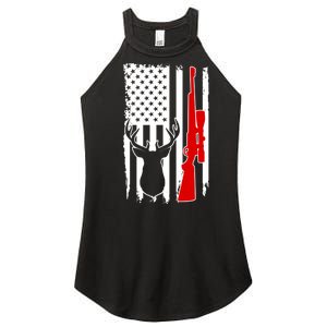 Deer Hunting Distressed USA American Flag Women's Perfect Tri Rocker Tank