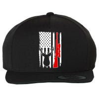 Deer Hunting Distressed USA American Flag Wool Snapback Cap