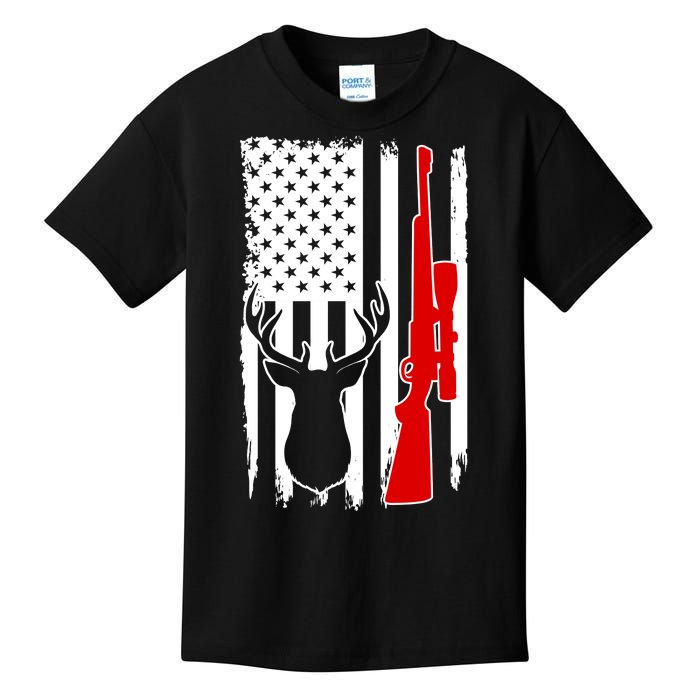 Deer Hunting Distressed USA American Flag Kids T-Shirt