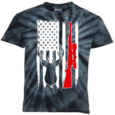 Deer Hunting Distressed USA American Flag Kids Tie-Dye T-Shirt