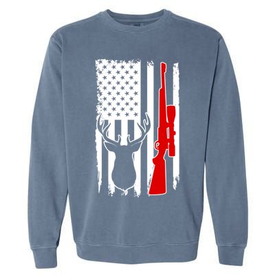 Deer Hunting Distressed USA American Flag Garment-Dyed Sweatshirt