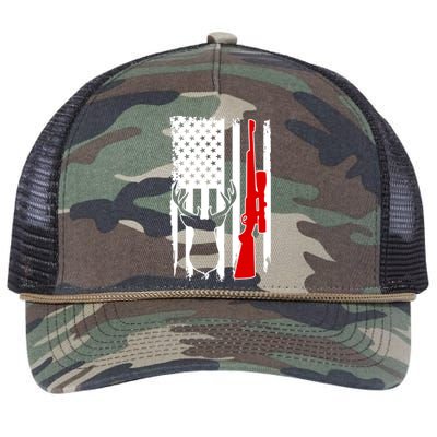 Deer Hunting Distressed USA American Flag Retro Rope Trucker Hat Cap