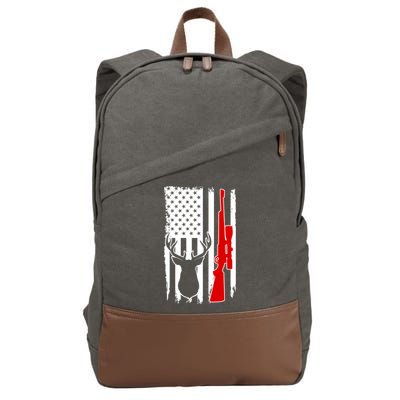 Deer Hunting Distressed USA American Flag Cotton Canvas Backpack