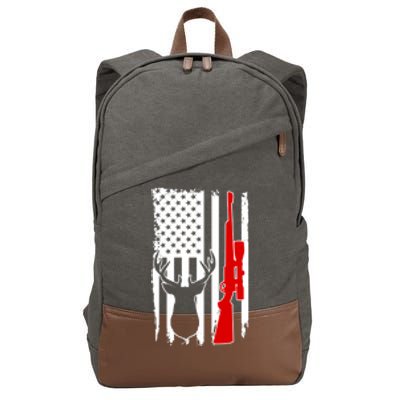 Deer Hunting Distressed USA American Flag Cotton Canvas Backpack