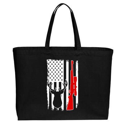 Deer Hunting Distressed USA American Flag Cotton Canvas Jumbo Tote