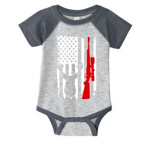 Deer Hunting Distressed USA American Flag Infant Baby Jersey Bodysuit