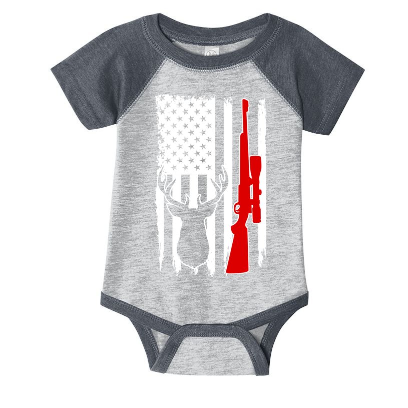 Deer Hunting Distressed USA American Flag Infant Baby Jersey Bodysuit