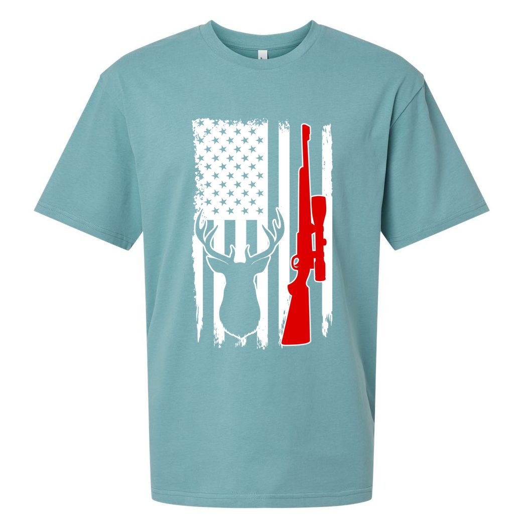 Deer Hunting Distressed USA American Flag Sueded Cloud Jersey T-Shirt