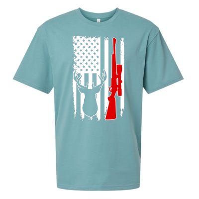 Deer Hunting Distressed USA American Flag Sueded Cloud Jersey T-Shirt