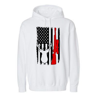 Deer Hunting Distressed USA American Flag Garment-Dyed Fleece Hoodie