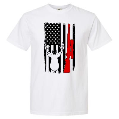 Deer Hunting Distressed USA American Flag Garment-Dyed Heavyweight T-Shirt