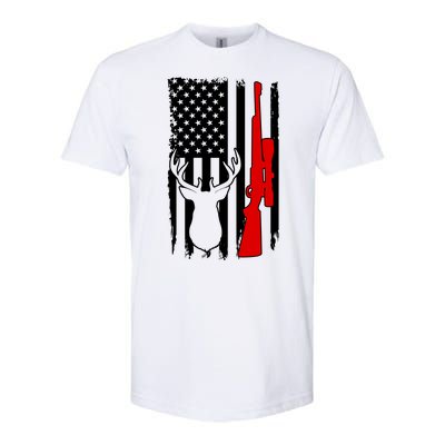 Deer Hunting Distressed USA American Flag Softstyle CVC T-Shirt