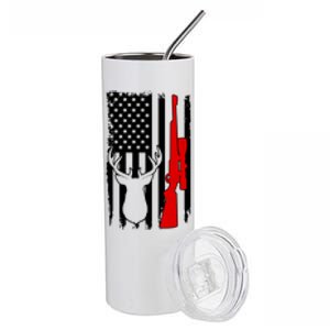 Deer Hunting Distressed USA American Flag Stainless Steel Tumbler