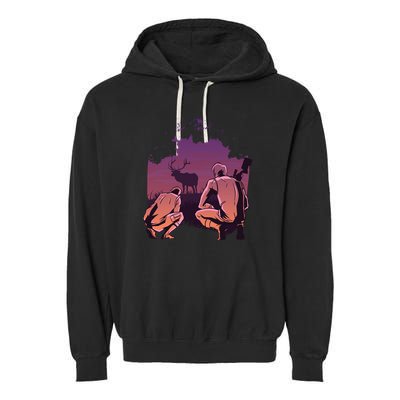Deer Hunting Scene Garment-Dyed Fleece Hoodie