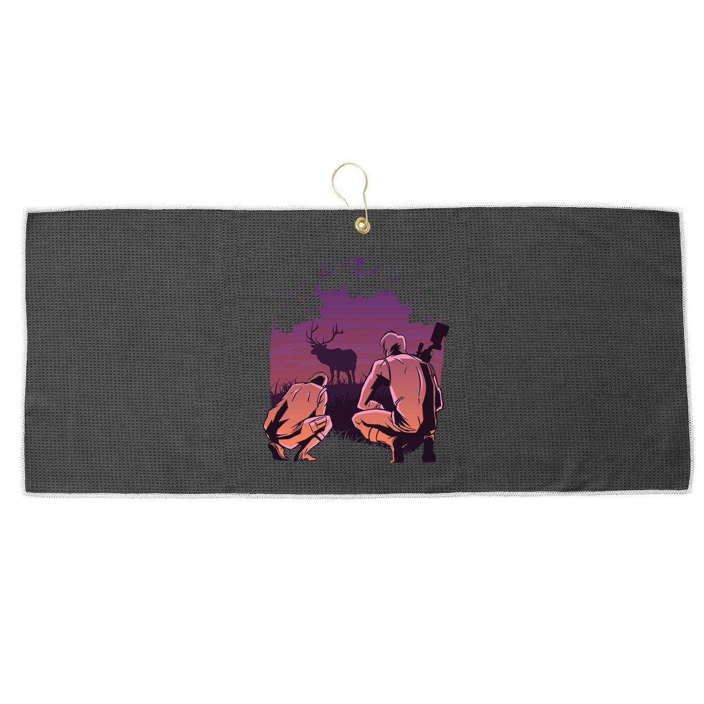 Deer Hunting Scene Large Microfiber Waffle Golf Towel