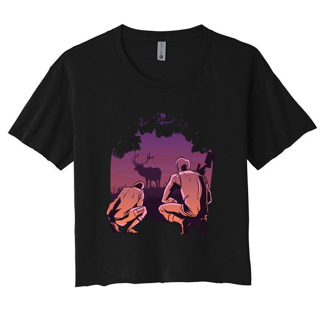 Deer Hunting Scene Women's Crop Top Tee