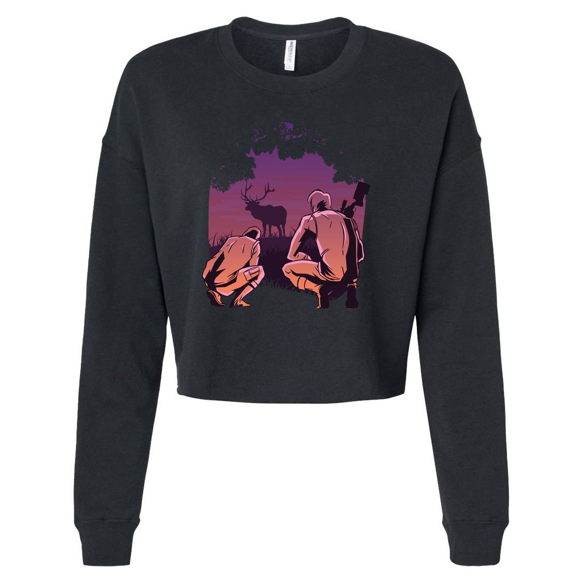 Deer Hunting Scene Cropped Pullover Crew
