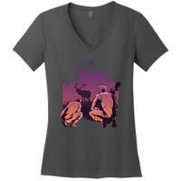 Deer Hunting Scene Women's V-Neck T-Shirt
