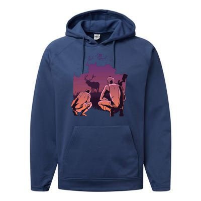 Deer Hunting Scene Performance Fleece Hoodie