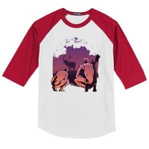 Deer Hunting Scene Kids Colorblock Raglan Jersey