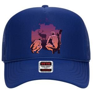 Deer Hunting Scene High Crown Mesh Back Trucker Hat