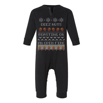 Deez Nuts Roasting On An Open Fire Ugly X-Mas Infant Fleece One Piece